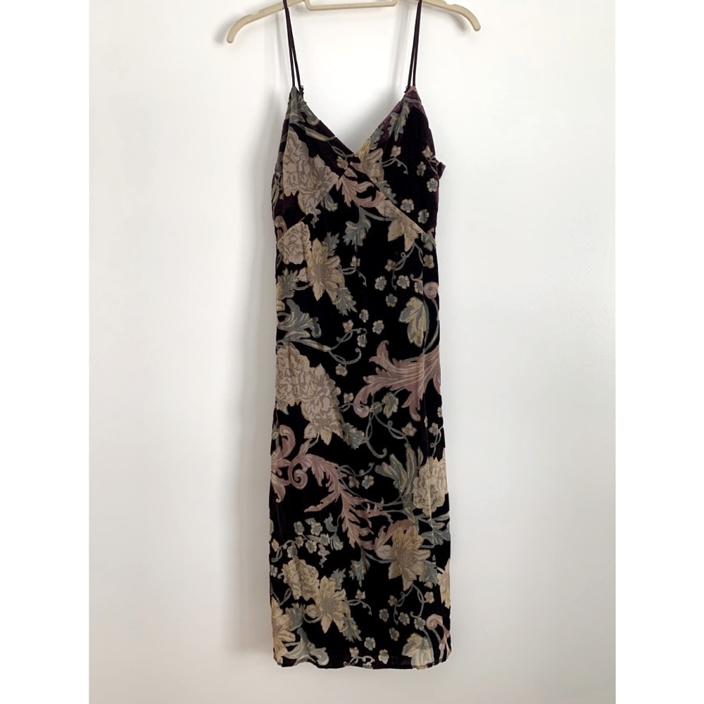 Band of Gypsies Black Floral Velvet Midi Slip Dress